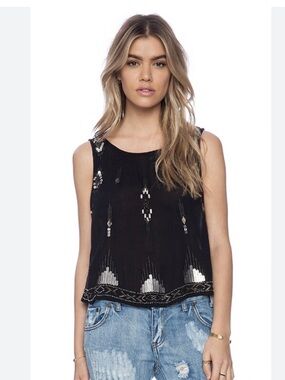 Free People Bad Girls Do It Well Sequin Beaded Sheer Tank Top Small